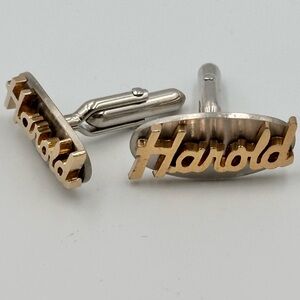 Silver Tone W/Gold Tone Script "Harold" Cufflinks - KJMC1